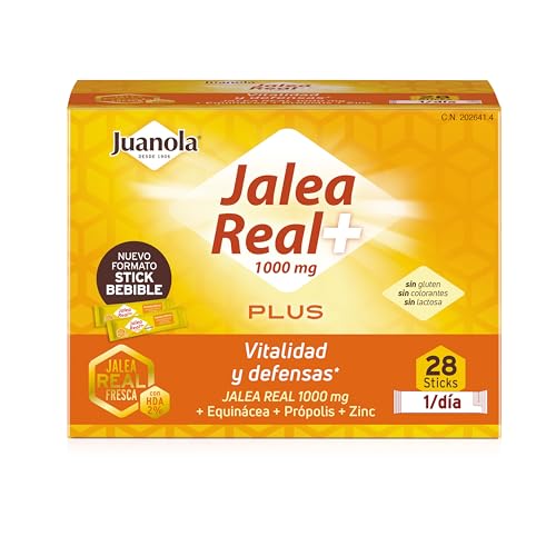 Juanola Jalea Real Plus - Complemento alimenticio con jalea real fresca, equinácea, própolis y zinc. Vitalidad y defensas. 28 sticks bebibles