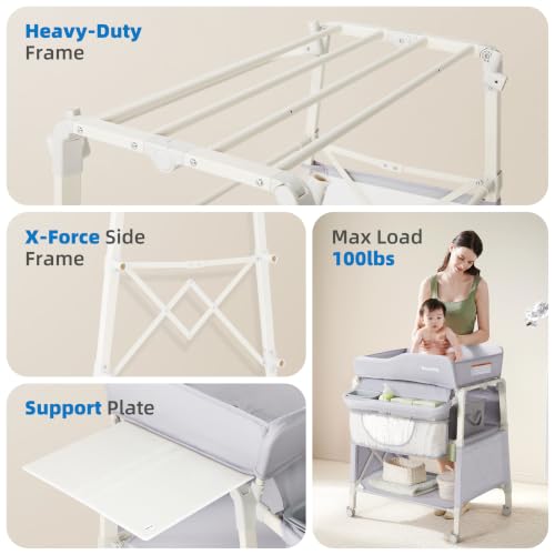 Image of Sweeby Portable Baby Changing Table, Foldable Diaper Changing Station with Waterproof Pad, Mobile Nursery Organizer for Infant & Newborn Essentials, Gray, Gen 2