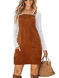 CUPSHE Women's Casual Mini Dress Square Neck Corduroy Solid Pocket Front Wide Straps Orange Short Overall Dresses
