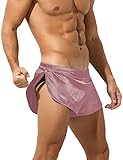 Rexcyril Men's Boxer Jockstrap Sexy Underwear, Silky Satin Split Side Gym Running Active Shorts, Pink, Large
