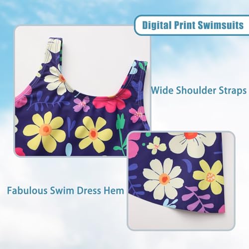 Image of Girls One Piece Swimsuits Leopard Bathing Suit for Kids Hawaiian Swimwear with Skirt Swim Dress 3-16 Years