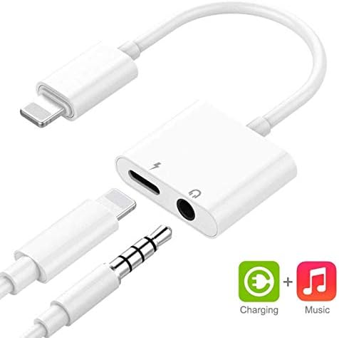 Lightning to 3.5 mm Headphone Jack Adapter for iPhone 8 /8Plus/7/7Plus/X/10/XR/Xs/XS max Dongle Earphone AUX Lightning Headphone Adapter Splitter Audio & Charge Connector Cable Support iOS 12 or Later
