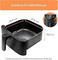 COSORI CP158 Heißluftfritteuse 5,7 L Originalkorb, Keramikbeschichtung ohne PFAS, Ersatzzubehör für Air Fryer CP158-AF, antihaftbeschichtet, spülmaschinenfest, grau – Ansicht 3