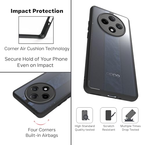 Image of RIGGEAR Shockproof Sleek Hybrid Armor Back Cover Case Compatible with Oppo F27 Pro Plus 5G (Clear PC + Black TPU Bumper)