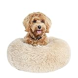 Calming Donut Dogs Beds for Small Dogs Washable,19inch Fluffy Round Puppy Bed for Puppies,Cats & Toy Breeds with Raised Rim,Fits up to 15 lbs Pets,Beige