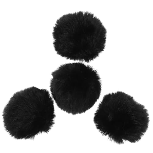 VERDANVERSE 4 Stück Abnehmbare Schwarze Kunstpelz Pompons mit Sicherheitsnadel Modische Bommel Dekoration für Kleidung Schuhe Hüte DIY Handwerk