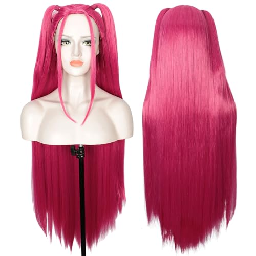 Linfairy Perruque longue et lisse pour déguisement d'Halloween fête cosplay anime unisexe (Rose, Adult)