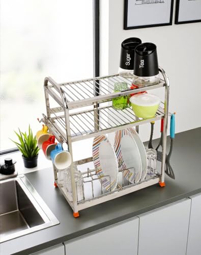 Image of AMOL Premium Stainless Steel Dish Rack | Utensils Stand | Kitchen Rack | Vessels Stand | Plate Holder | Pathre Rack | Kitchen Organizer | Wall Mount Rack