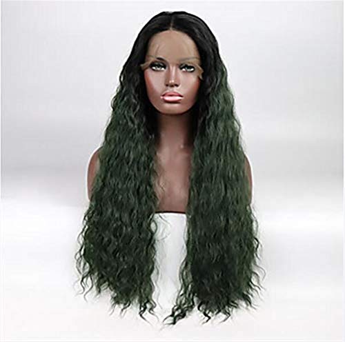Perruque synthétique résistante à la chaleur avec lace front vert et boucles - 2