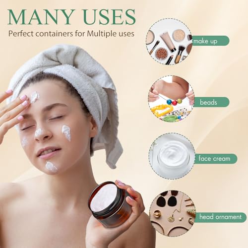 Patelai 4 Pack Amber Glass Jars with Lids, 1 oz Thick Amber Round Glass Jars for Travel Storage Makeup Beauty Products Face, Leakproof and Dishwasher Safe4