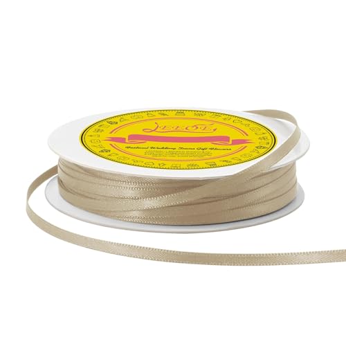 Image of Double Face Tan Satin Thin Ribbon 1 /8 inch X 50 Yards Polyester Tan Ribbon for Gift Wrapping Very Suitable for Weddings Party Hair Bow Invitation Decorations and More