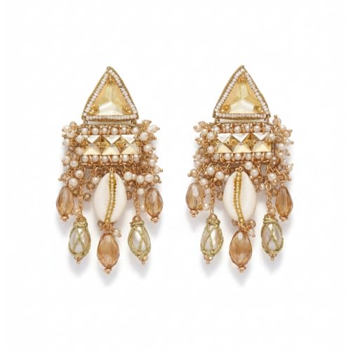 Image of SANJOYA by EVERSTYLISH Embroidered Earrings for Women | Pastel Stone & Beaded Dangler Earrings | Ethnic Jewelry for Weddings, Festivals & Special Occasions