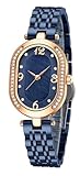 FANMIS Orologio da donna di lusso con strass, in acciaio inox, impermeabile, al quarzo, con data, luminoso, stile casual, colore: argento e verde (blu A)