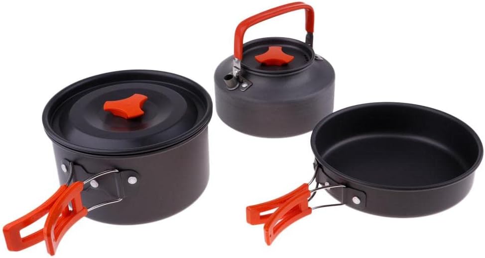 Outdoor Camping Cookware Set for 2-3 People, Weight Non Stick Pot Pan Kettle for Backpacking, Hiking, Emergency Preparedness, High-Temperature & Friction- Aluminium Cookware Set,