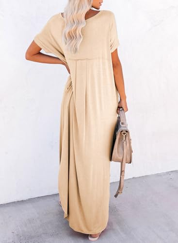 Image of Dokotoo Summer Dresses for Women 2026 Casual Maxi Dress V Neck Cap Sleeve Long Sundress with Pockets Beach Vacation