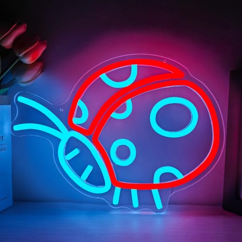 Image of Ladybug Neon Signs for Wall Decor Cute Neon Sign Ladybug Led Sign Ladybug Light Up Sign Dimmable Neon Lights for Bedroom Birthday Party Easter Christmas Ladybug Decor Gifts