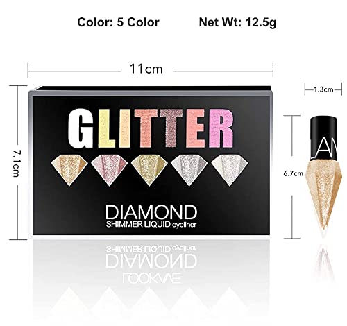 Go Ho Glitter Liquid Eyeliner Colorful Set,5 Colors Metallic Shimmer White Silver Gold Diamond Eye Liner,Glitter Eyeliner Eyeshadow Shine,Waterproof Long Lasting Glow Sparkle Eye Glitter Makeup thumb #5