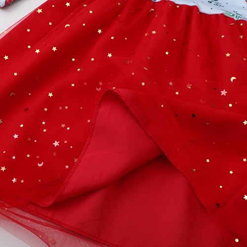 Image of Girl Fall Long Sleeve Dress Christmas Red Rainbow Twirly Skater Midi Party Dress