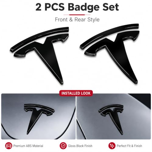 Kasato Model 3 Front Trunk/Rear Trunk Logo Sticker Cover Emblem Badge Decals 2PCS/Set for Model 3 Accessories(Gloss Black) by Kasato - Used condition - Image 2