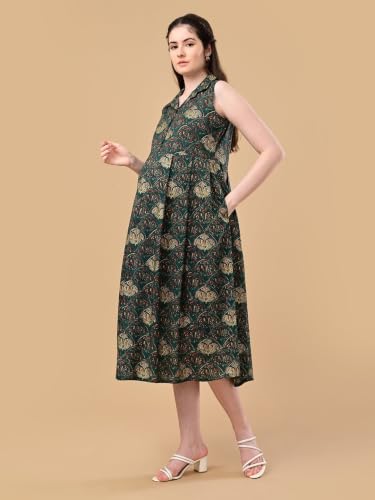 Image of The Mom Store Maternity and Nursing Sleeveless Dress for Women | Casual Dress | Pre and Post Pregnancy Wear | Printed Stylish Dress for New Mom | Trendy Dresses for Women's