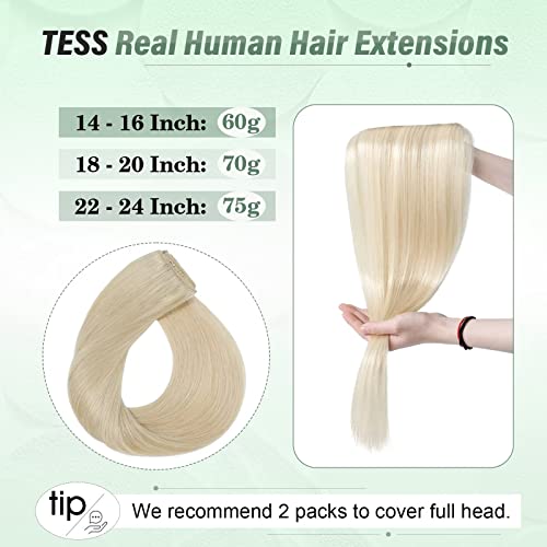 TESS Human Hair Extensions Clip in Real Hair Blonde Remy 5 Pieces Straight Natural Hairpieces for Women/Girls (#60 Platinum Blonde - Image 4