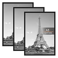upsimples 3 Pack Bilderrahmen A3, A3 Bilderrahmen Schwarz für Fotogalerie, Einschubstreifen, Horizontale oder Vertikale Wandmontage