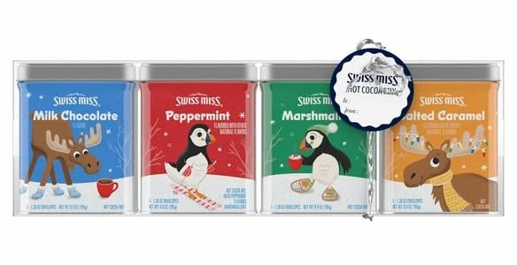 Swiss Miss Hot Cocoa Gift Pack, 6.9 oz, 4-count, Milk Chocolate, Peppermint, Marshmallow, Salted Caramel