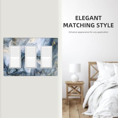 Decorative Outlet Covers Abstract Ink Blue Marble Glod Line Texture 3 Gang Outlet Cover Wall Plate Triple Rocker Light Switch Cover Plate Switch Plate Covers for Bathroom Kitchen Decor