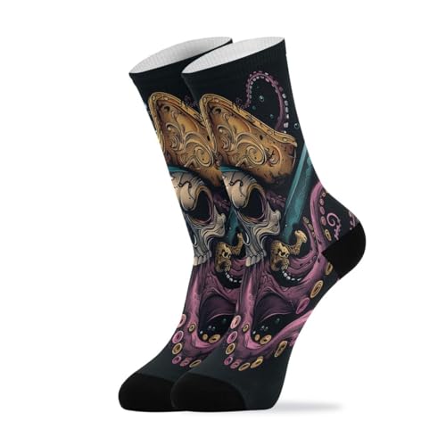 CZXW 1 Pair Octopus Skull Pirate Crew Socks Breathable Compression Athletic Socks for Women Men Sport Running Cycling