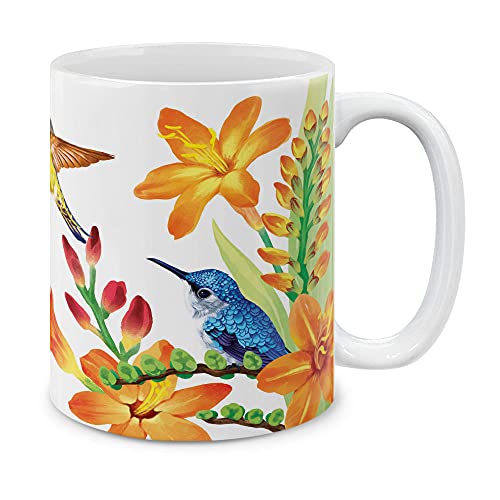 MUGBREW Hummingbirds Hibiscus Crocosmia Ceramic Coffee Mug Tea Cup, 11 OZ