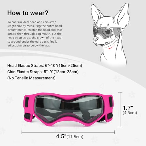 Image of Small Breed Dog Goggles, Pink Sunglasses with UV Protection and Adjustable Straps