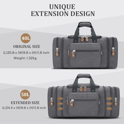 Image of Gonex Canvas Duffle Bag, Expandable 50L Travel Overnight Weekender Bag