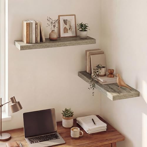 Image of Dreamland 30 Inches Floating Shelves for Wall, 9.3 inch Deep Long Floating Shelves Set of 2, Large Display & Storage Shelf, Wall Shelf for Bathroom Bedroom Living Room Kitchen Office, Grey