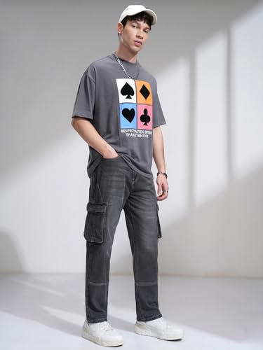 Image of Highlander Men's Relaxed-Fit Cargo Pocket Jeans | Clean Look | Cotton Comfort | Utility Style| Cargo Jeans for Man