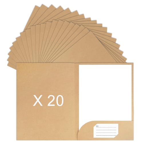 SOYIRI Lot de 20 Chemise Cartonnée A4 avec Rabat, Pochettes Cartonnées en Papier Kraft pour Bureau, Scolaire(Brun)