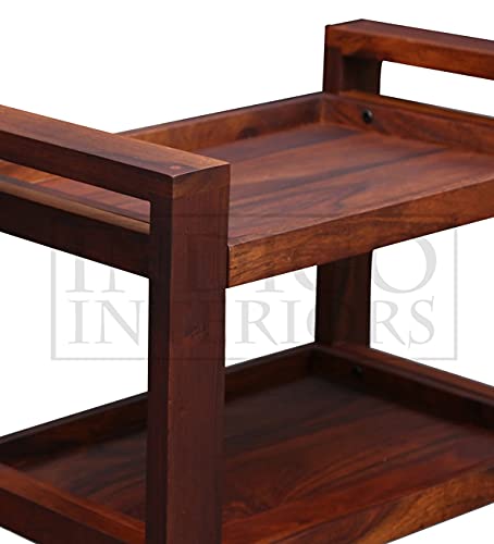 Image of Avian Solid Wood Bar and Serving Cart with Wheels- Industrial Style Rolling Storage Cabinet Trolley - Kitchen Bar Dining Room Tea Wine Rack with Wine and Bottle Holder