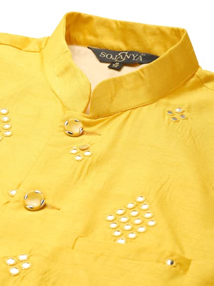 Image of SOJANYA (Since 1958, Men's Silk Blend Grey Kurta Pyjama & Silk Blend Jacket Combo