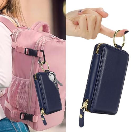 Image of Compatible with MagSafe Wallet,Magnetic Phone Wallet Card Holder for iPhone 17 /16 Pro Max /15 plus /14 Pro /13 /12 Series,PU Leather Zipper Pocket Adjustable Stand-Blue