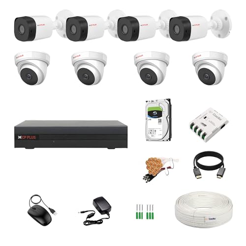 Image of CP Plus 8 Channel DVR + 2.4MP 4 Dome & 4 Bullet Cameras with Audio Recording (Day /Night Vision) + 2TB HDD + Copper Cable Roll (1+3) + 8 CH Power Supply + BNC & DC Full Combo Kit