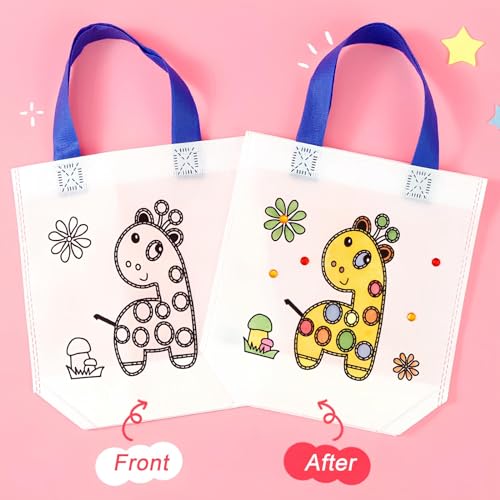Image of HASTAP DIY Eco-friendly Graffiti Bag Children Reusable Handmade Canvas Painting Non-woven Bag Kids Art Craft Colour Filling Drawing Toy Party Gifting Bags for Return Gifts (Assorted, 12pcs)