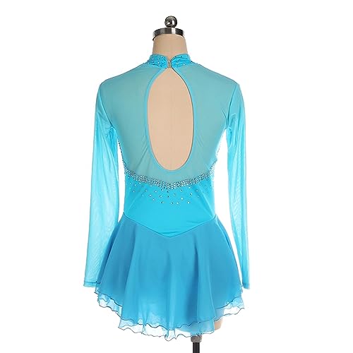 Vestido de patinação artística, strass simples de malha de gola alta Competição de patinação artísti
