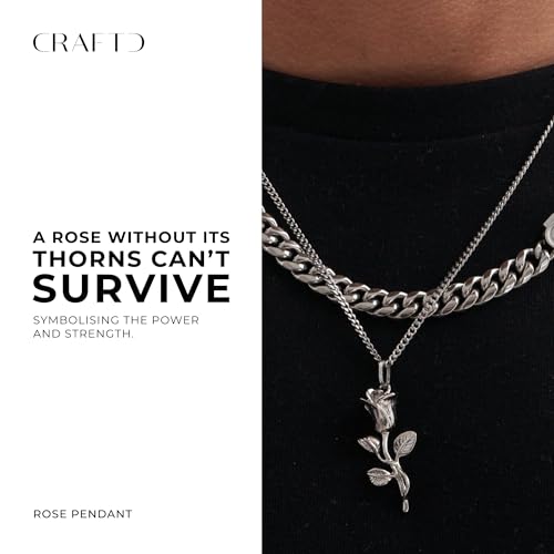 CRAFTD | Rose Pendant Necklace | 20.5" Chain Link with 20MM x 20MM Pendant | Waterproof, Heat & Sweat Resistant | Gifts for Men | Men's Jewelry |2