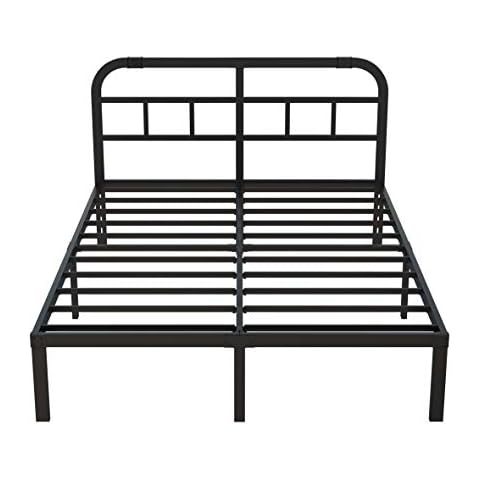 ZIYOO 14 inch Steel Slat Platform Bed Frame with Headboard,3000lbs Heavy Duty, Non-Slip Design, Strengthen Support Mattress Foundation, Quiet Noise Free, Queen Cover