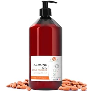 Aceite de Almendras, Organico, Prensado en Frio, Puro, Natural. Aceite Masaje Profesional, Aceite Cabello y Pestañas, Hidratante Corporal Manos, Uñas, Antiedad, Estrias, Embarazo, 1000 ml