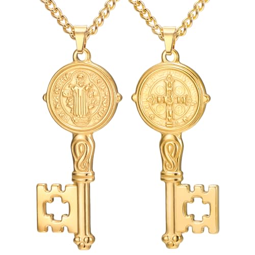 LIKGREAT Collier Clé de Saint Benoît pour Homme et Femme Médaille Catholique d’Exorcisme Collier Pendentif en Acier Inoxydable Bijoux Amulette de...