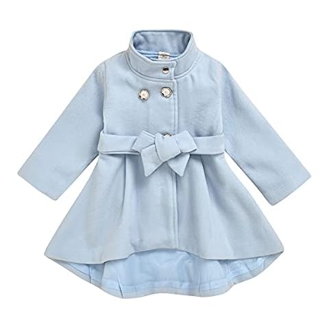 Alunsito Toddler Baby Girl Fall Double Breasted Belted Trench Coat Winter Long Sleeve Casual Windbreaker Outerwear Blue 120 4-5 Years Cover