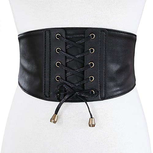 YOU&M Women's Soft Leather Vintage Elastic Wide Stretch Corset Waist Belt for Dress4