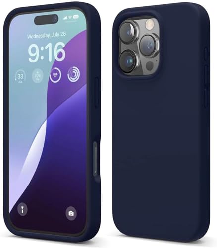 Image of Premium Liquid Silicone Case for iPhone 16 Pro - Slim Full Body Protective Back Cover with Soft Microfiber Lining, Anti-Slip Grip Scratch Resistant Phone Case (Navy Blue)