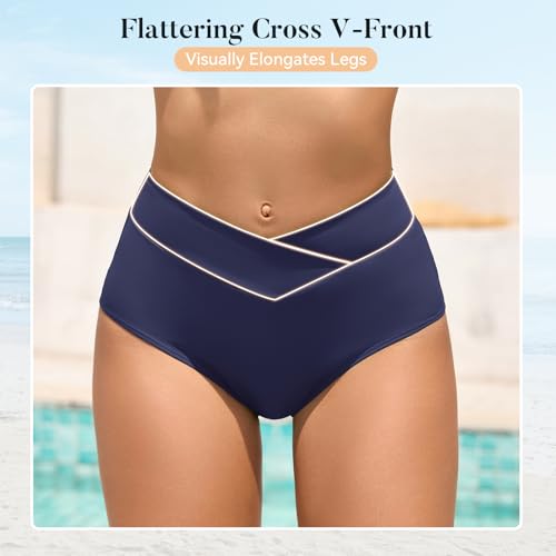 Image of American Trends Women's High Waisted Bikini Bottoms Swimming Suits Tummy Control Bathing Suits