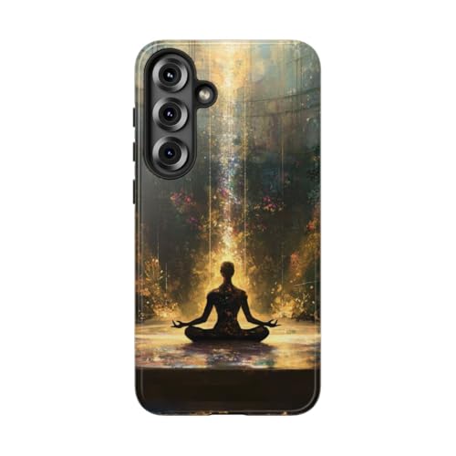 Coque rigide Samsung Galaxy S25 Plus brillante dorée Motif Silhouette méditante